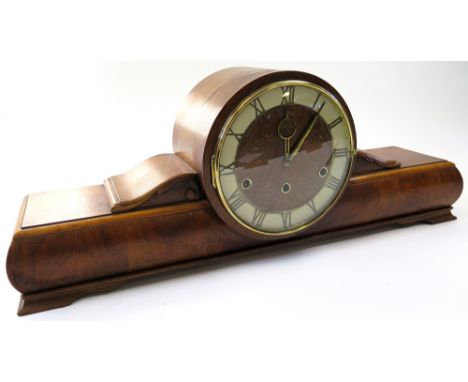 Large Oak Cased Mantle Clock by Goldanker, Germany, with key, Height 24.2cm, Length 62.8cm, Depth 16.5cm