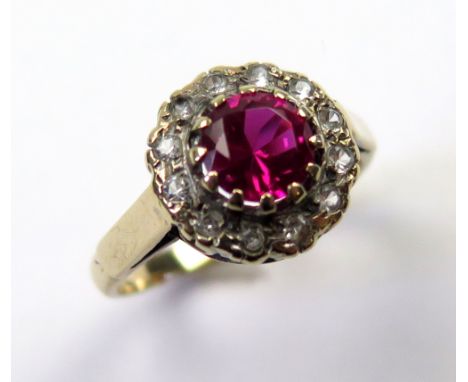 9ct Ruby and Zircon set Ring size J weight 2.8 grams 