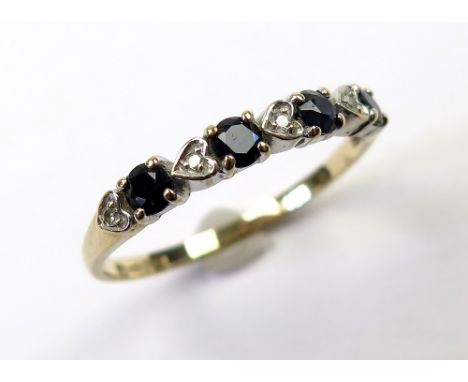 9ct Gold ring set with Sapphires and diamonds size M weight 1.1 grams