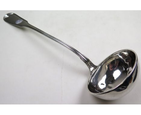 Large German silver (80%) soup ladle, hallmarks for Gustav Haegele. Approx weight 197g