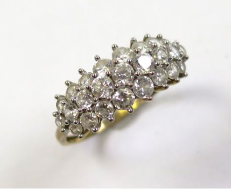 9ct Gold 3 row CZ set Ring size R weight 2.4 grams
