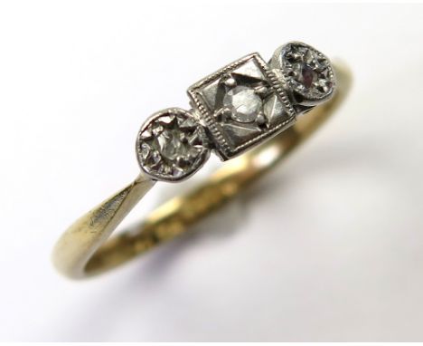 9ct Gold and Plat. 3 stone Diamond Ring size R weight 1.8 grams