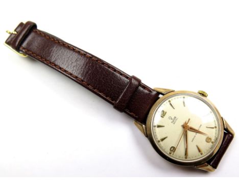Rolex Tudor Royal 9ct gold gentleman`s wristwatch silvered dial with gold hour batons and Arabic numerals on the quarter hour