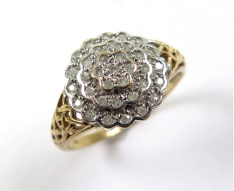 Yellow Metal (tests 9ct) Diamond Cluster Ring 0.25 ct weight size S weight 2.5 grams
