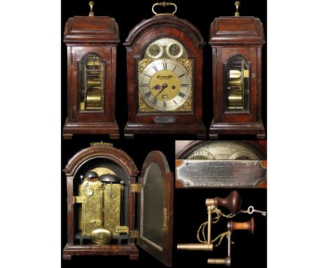 Fine George I repeating table clock, circa 1720, by Benjamin Gray, London, three dials including strike / silent selector dia