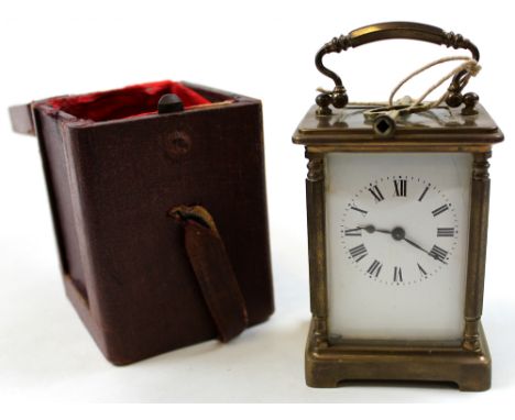 Five glass French carriage clock in original case, couple of small chips to glass, total height 13.5cm approx.
