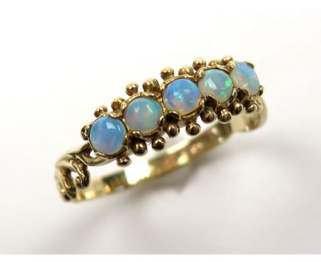 9ct Gold 5 stone Opal Ring size M weight 1.6 grams