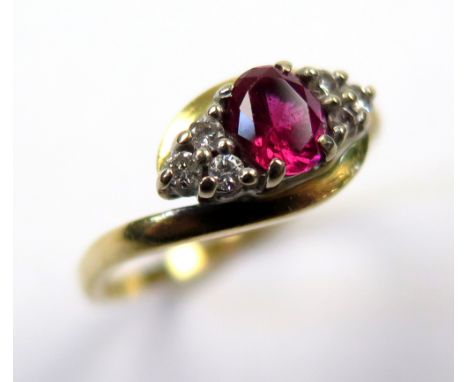 18ct Gold Ruby and Diamond Ring size J weight 3.1 grams