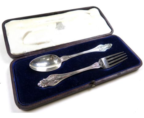 Silver Victorian Christening Set comprising Fork and Spoon, Hallmarked London 1857 by George Adams in its orignal ? fitted ca