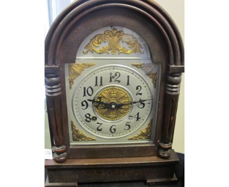 An American mantle clock with an Ansonia movement, the silvered dial with Arabic numerals. approx height 36.5cm