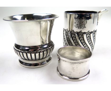 Silver christening mug with spout, Hallmarked 'Sheffield 1888?', height 7.8cm approx., together with a silver goblet, Hallmar