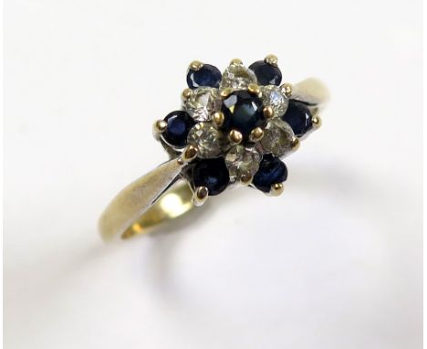 9ct Gold Ring with floral set Sapphire/CZ size P weight 2.9 grams