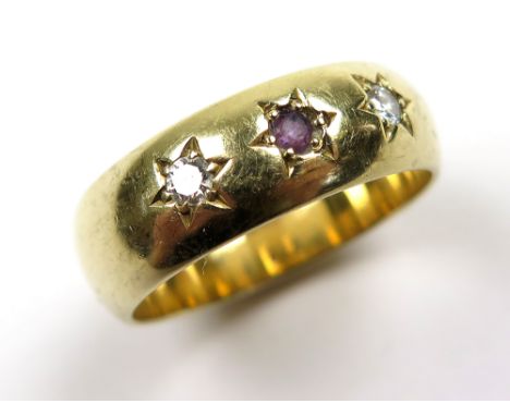 14ct Large Gents Gypsy style Ring set with Ruby and Diamonds size X weight 11.0 grams