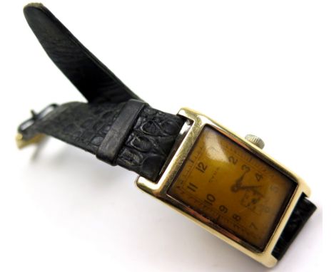 CYMA 9ct gold cased gents wristwatch, the rectangular dial with Arabic numerals with subsidiary seconds dial set at six o`clo