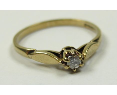 9ct Gold Diamond Solitaire Ring size M weight 1.3 grams 