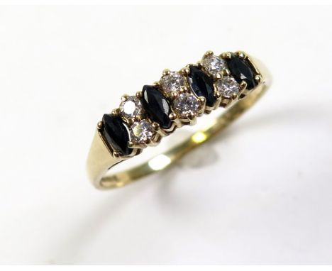 9ct Gold Ring set with Sapphire/CZ size P weight 1.8 grams