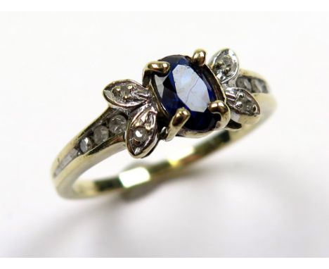 9ct Gold Sapphire and Diamond Ring 0.10 carat weight size K weight 2.1 grams 