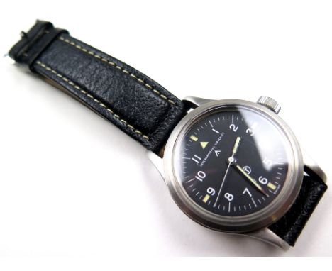 Military issue International Watch Company stainless steel cased pilots RAF wristwatch (MK11), the circular black dial with A