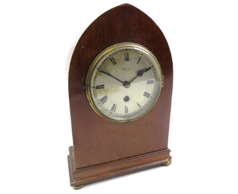 Early 20th Century mahogany mantel clock, A. Barrie & Son, Edinburgh, the lancet case with circular silvered dial with black 