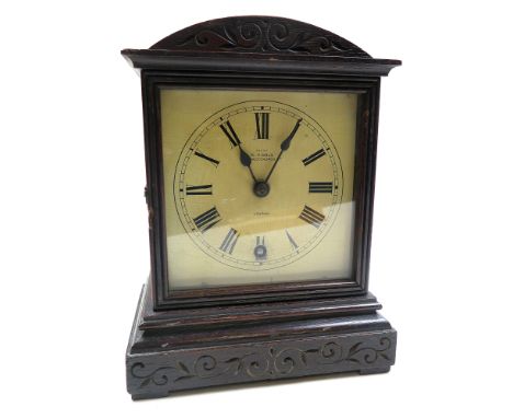 Mahogany mantle clock by W. Kibble, Gracechurch Street, London, Height 23cm