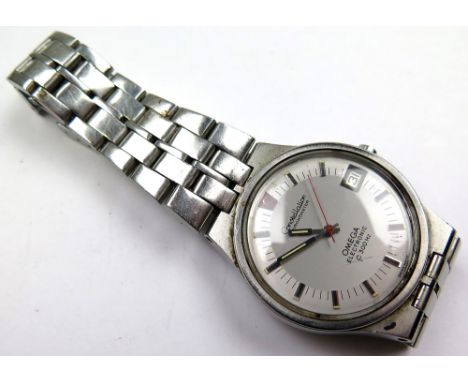 Omega Constellation electronic chronometer gents wristwatch, F300 Hz, with date aperture & red Omega symbol at twelve o`clock