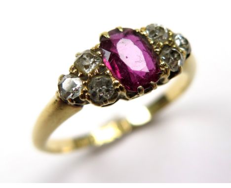 18ct Gold Ruby and Diamond Ring approx 0.30 carat weight size M weight 2.4 grams