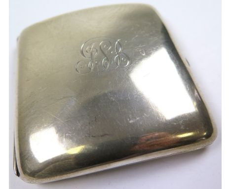 George V silver cigarette case of curved rectangular form, the plain case with monogram to centre by Horace Woodward & Co Ltd