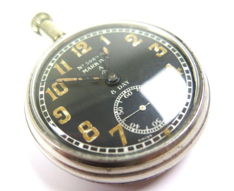 An eight day top wind military pocket watch, "no. 5089 AG Mark IV.A", the back stamped with an "A" over an arrow