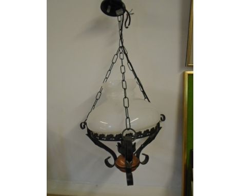 Hanging ceiling light with ceramic shade, chains needs sorting as does not hand straight