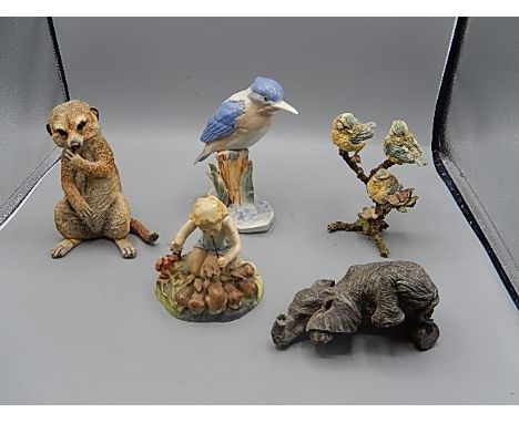 5 figurines to include Royal Worcester 'woodland dance' Herd 'joy' a meercat and birds
