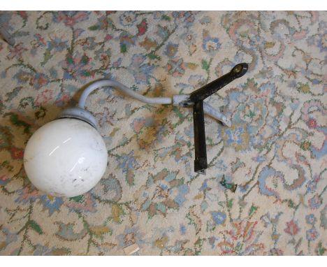 Vintage Swan Neck exterior corner wall mounted light with round glass globe the lamp body being cast aluminium 