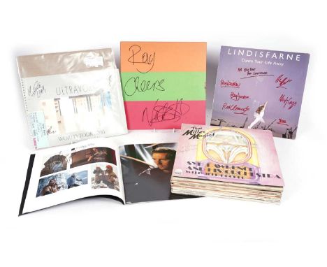 A collectors' bundle of signed vinyl records, signatures to include: Midge Ure; Nick Harper; Lindisfarne; Syd Lawrence; Tony 