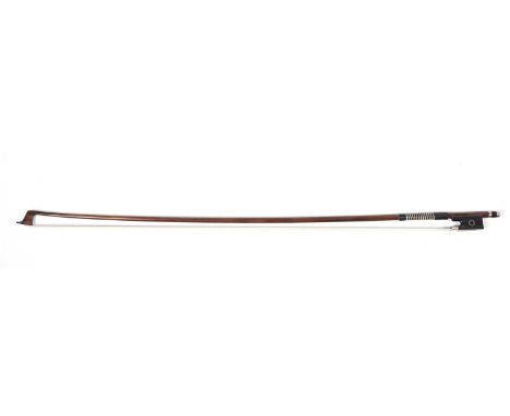A good gold-mounted viola bow stamped 'Garner Wilson', with double gold ring inset frog with mother of pearl mount, 62.2 gram