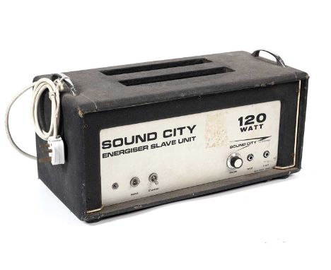 A Vintage 1970's Sound City 120 Watt Energiser Slave Unit valve amplifier, with mains and standby switch, input and slave inp