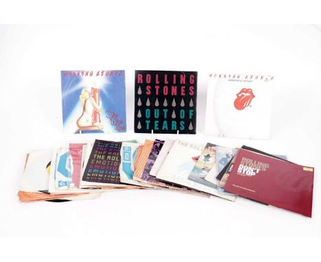 Rolling Stones 7" singles, many picture sleeves, to include: Undercover of Night; Out of Tears; She Was Hot; Don't Stop; Miss