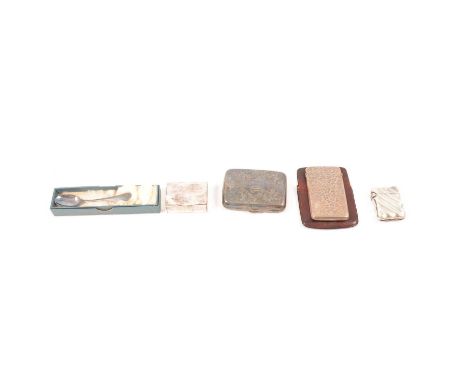 A silver cigarette case, W H Haseler Ltd, Birmingham 1919, engraved scroll design and initials, 8cm x 6cm; a silver visiting 