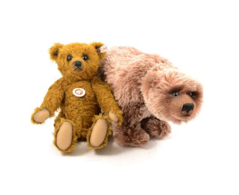 Modern Steiff, Germany, two including Grizzly bear, with tag, 41cm length; and an Edward Limted Edition teddy bear, dark gold