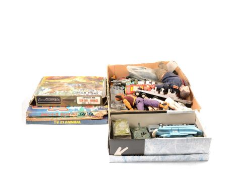 A quantity of toys, figures and die-cast models, including Palitoy Action Man figure, other figures; Captain Scarlet annual; 