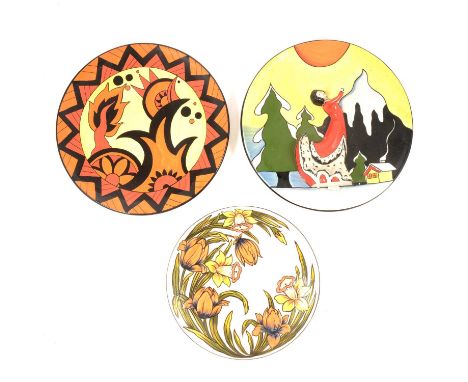 Lorna Bailey - a Carltonware Carnival charger, ltd ed 25/100, signed, 34.5cm; a Christmas Morn Charger, ltd ed 26/70, with CO