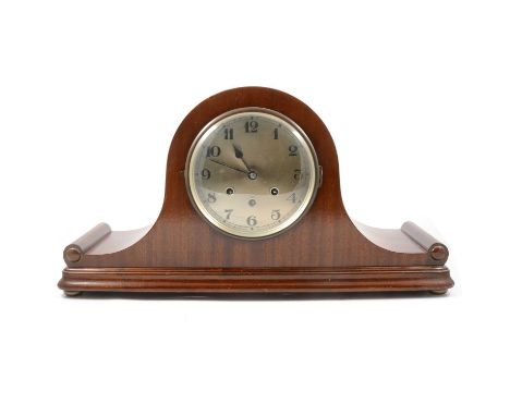 Mahogany mantel clock, silvered dial, the movement strikin gon five gongs, width 56cm, depth 18cm, height 29cm, and an oval w