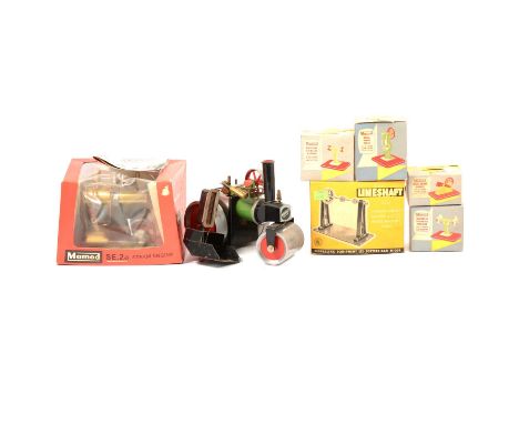 Mamod live steam, including SE2A stationary steam engine, boxed; Steam roller, loose; three boxed assories and a Lineshaft 3 