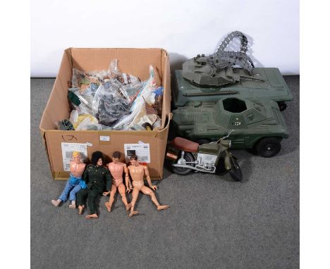Action Man by Palitoy, one large box including four figures, tank and armoured vehicle, and a good quantity of loose weapons,