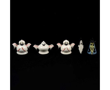 Lorna Bailey - a three-piece Ghost cruet set; a pair of Ghost sifters; a pair of Art Deco-style ghost sifters; a pair of Hall