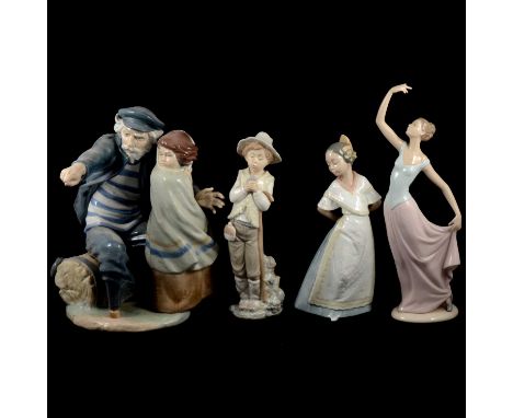 Lladro Mountain Shepherd 2163; Angel 4537; Girl With Candle 4868; Step In Time 5158; and ten other LLadro and Nao figurines. 