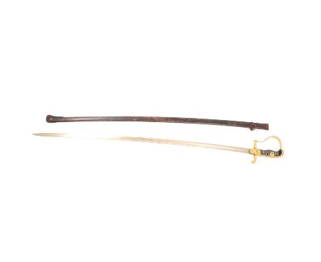 German Officer's dress sword, unmarked blade, gilt metal guard, wire bound grip, metal scabbard, 88cm blade.Condition report: