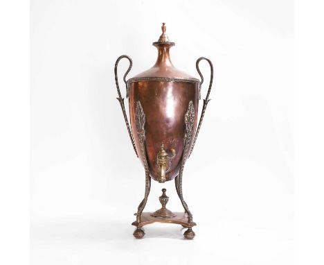 A Regency copper samovar, 19th century, with foliate brass mounts and tap,57cm highCondition Reportinterior heated element mi