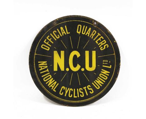 An 'NCU' advertising two-colour enamel sign, double-sided,46cm diameterCondition ReportSome border enamel losses and rusting 