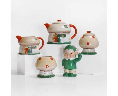 A collection of Mabel Lucie Attwell for Shelley 'Boo Boo' teapots and covers, comprising:a milk jug,15cm higha teapot and cov