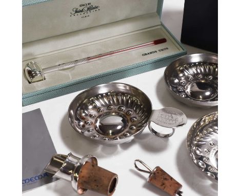 A collection of wine accessories, comprising a silver wine taster, inset with an Elizabeth I silver shilling,by D &amp; J Wel