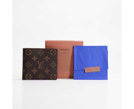 A Louis Vuitton bifold wallet, the exterior in brown monogrammed canvas, the interior in tan 'Taïga' leather revealing two lo